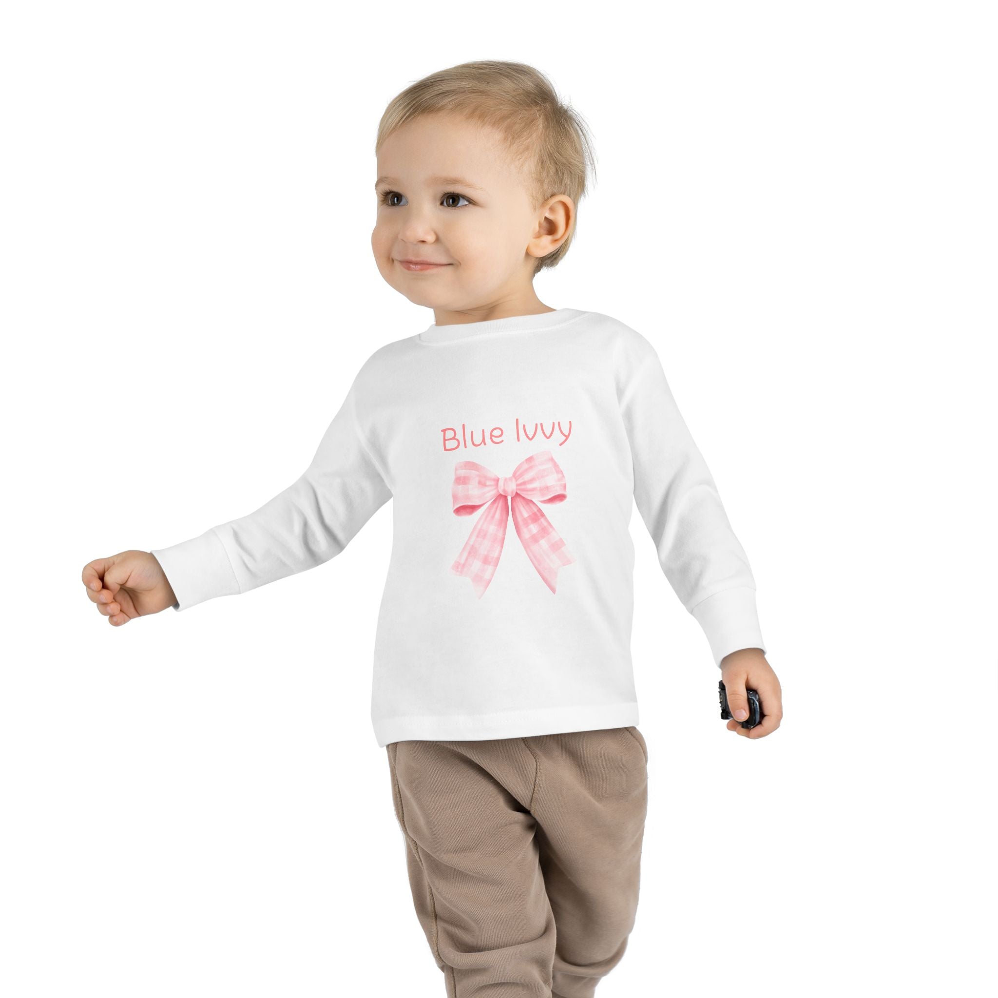 Pink Checkered Bow Long Sleeve