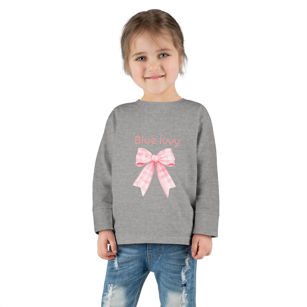 Pink Checkered Bow Long Sleeve