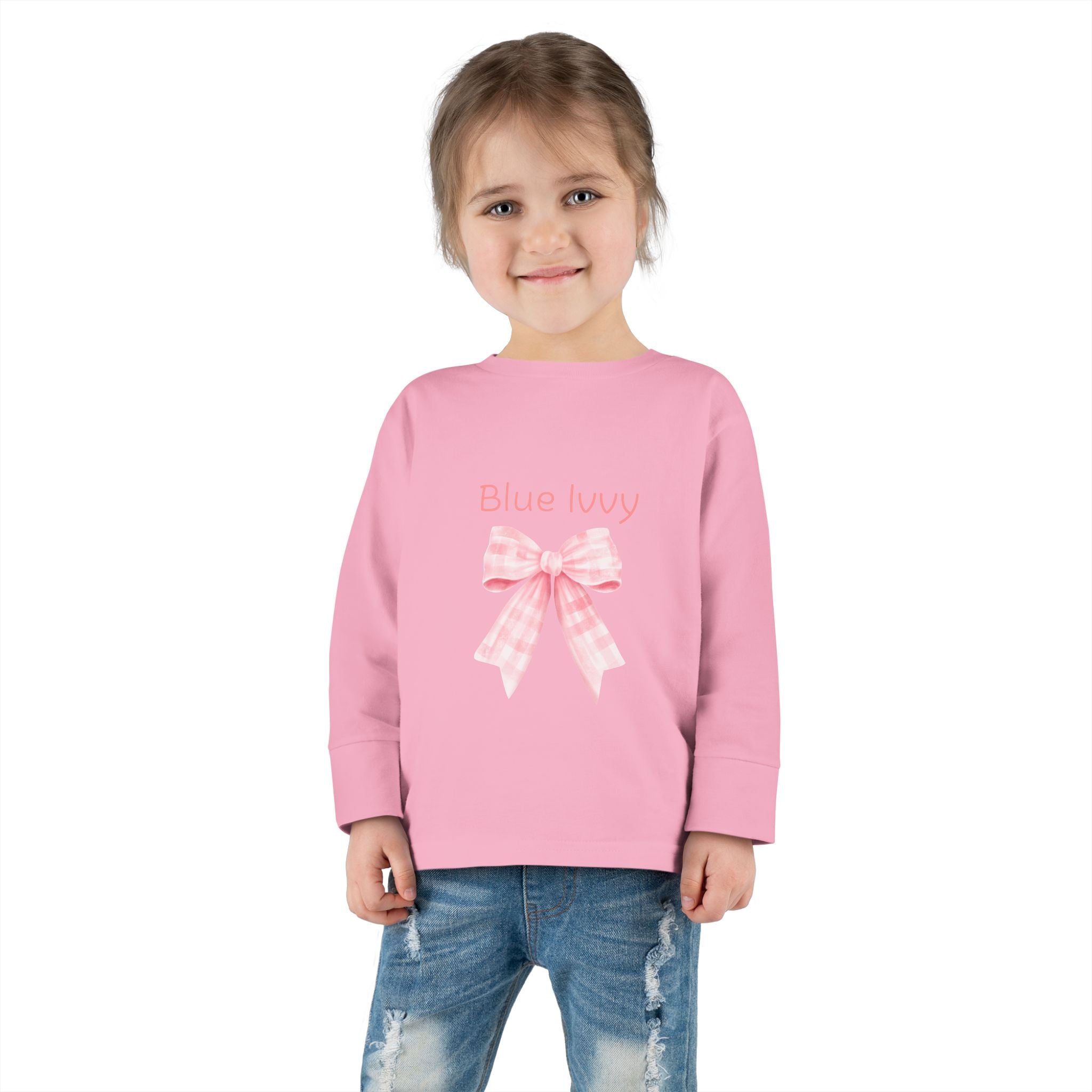 Pink Checkered Bow Long Sleeve