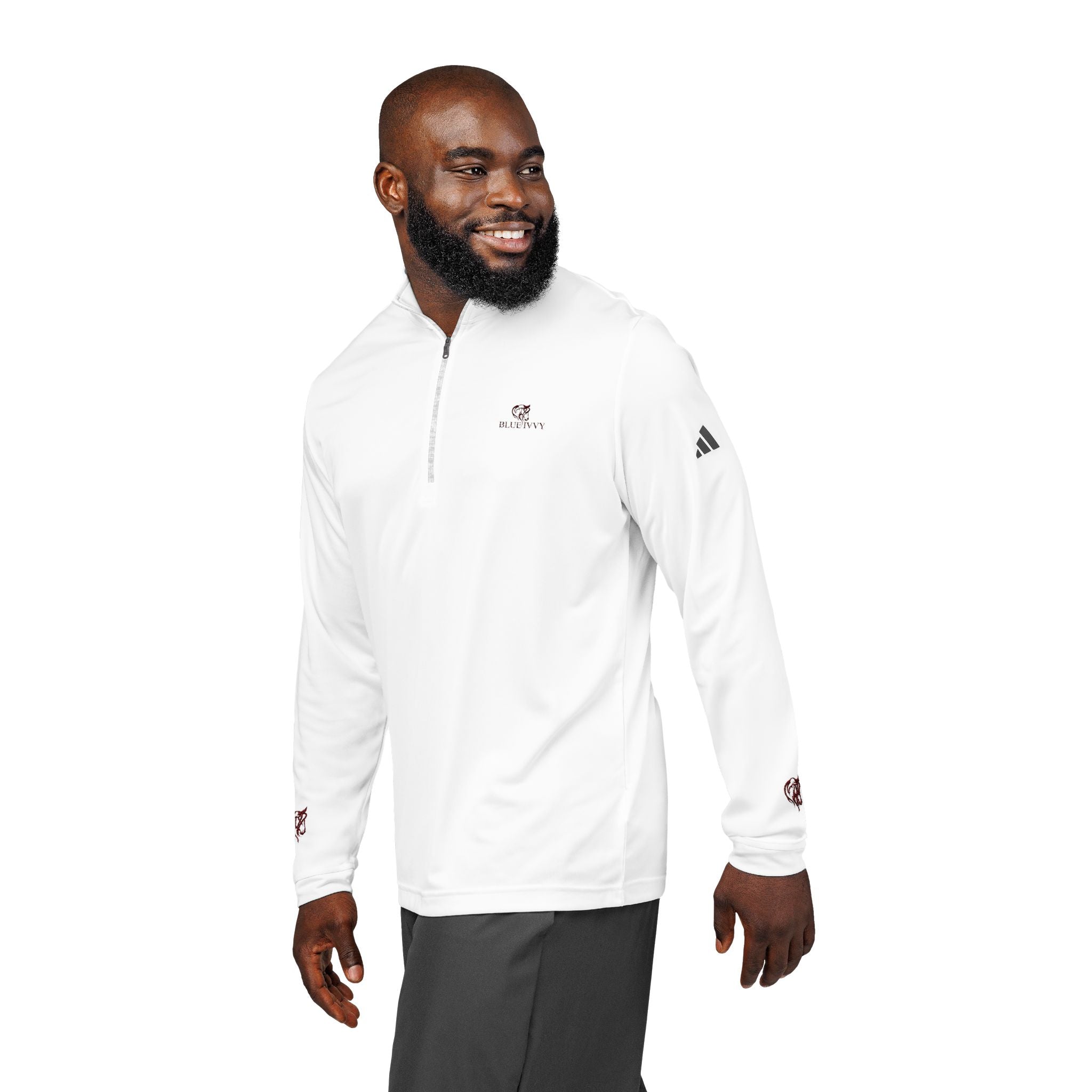 Embroidered Quarter-Zip Pullover — adidas® Lightweight White Performance Top