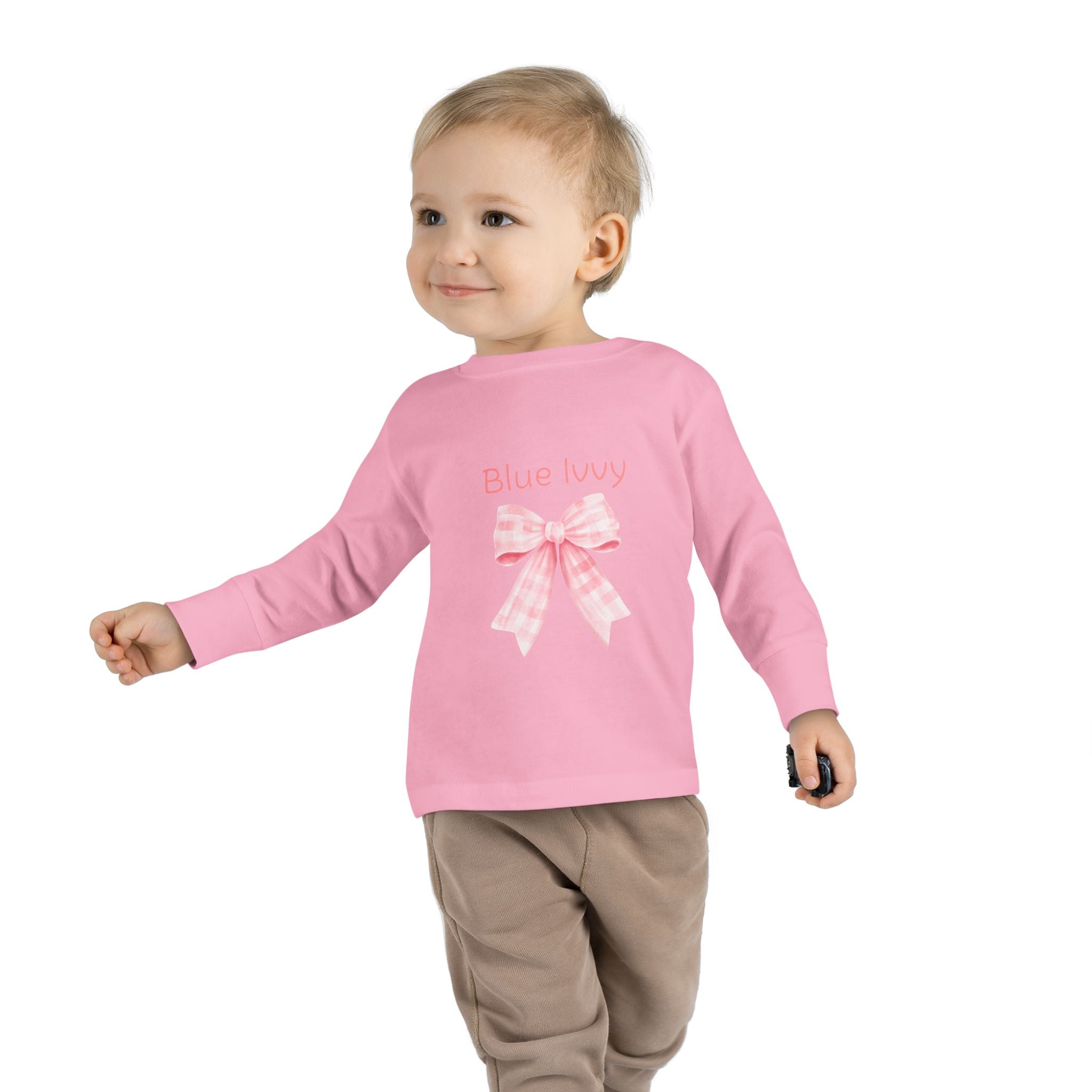 Pink Checkered Bow Long Sleeve