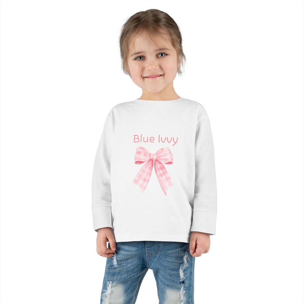 Pink Checkered Bow Long Sleeve