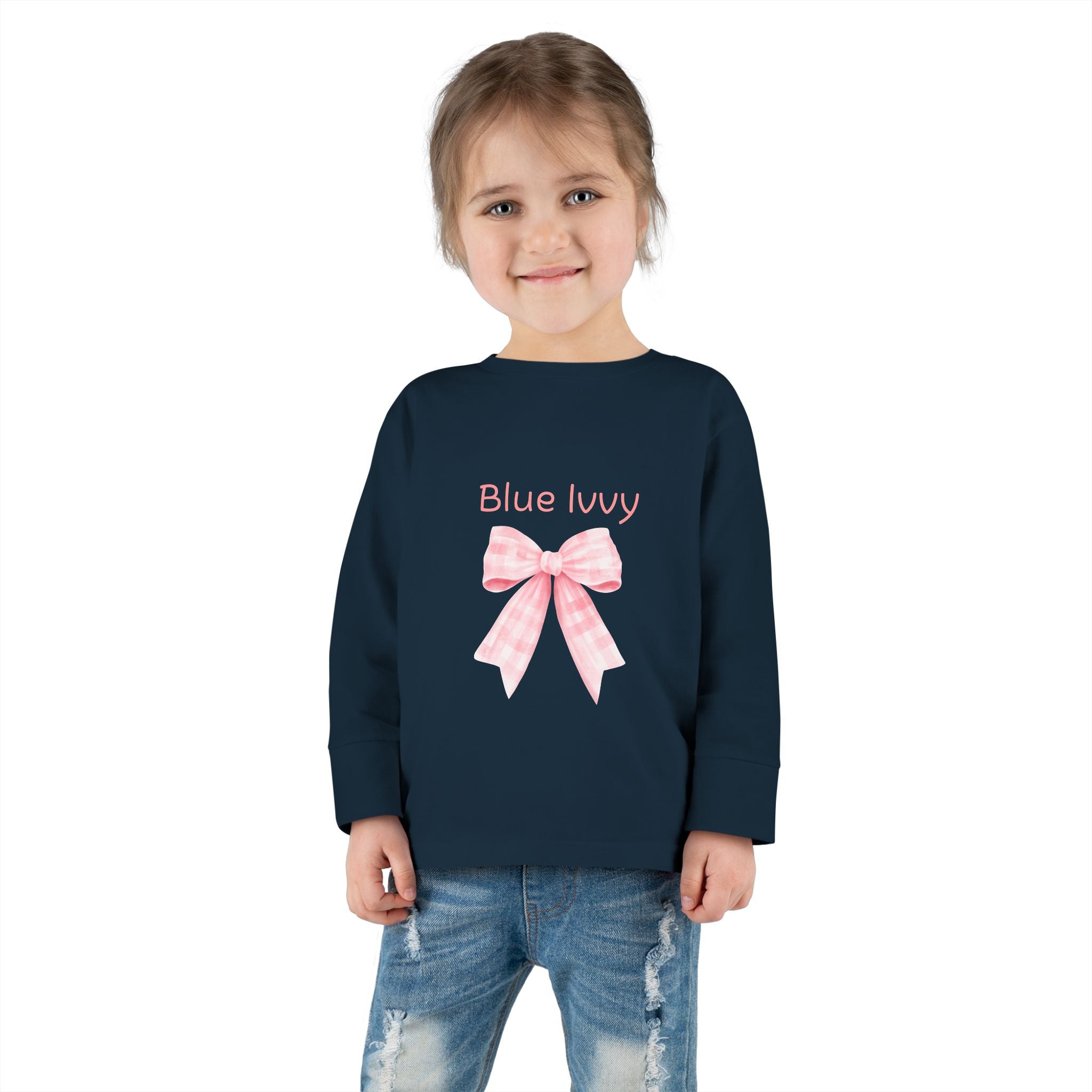 Pink Checkered Bow Long Sleeve